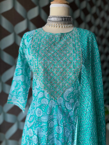 Turquoise Cotton Suit Set