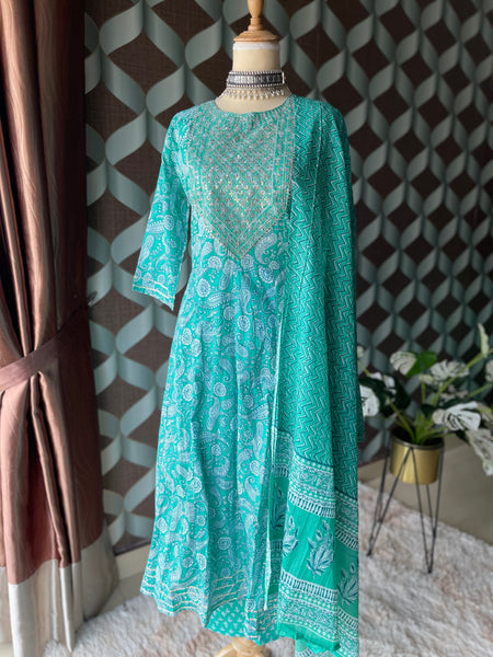 Turquoise Cotton Suit Set