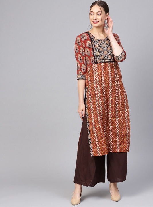 Brown Ethnic Motifs Cotton Kurta