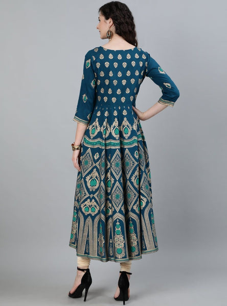 Turquoise Ethnic Motif Anarkali Dress